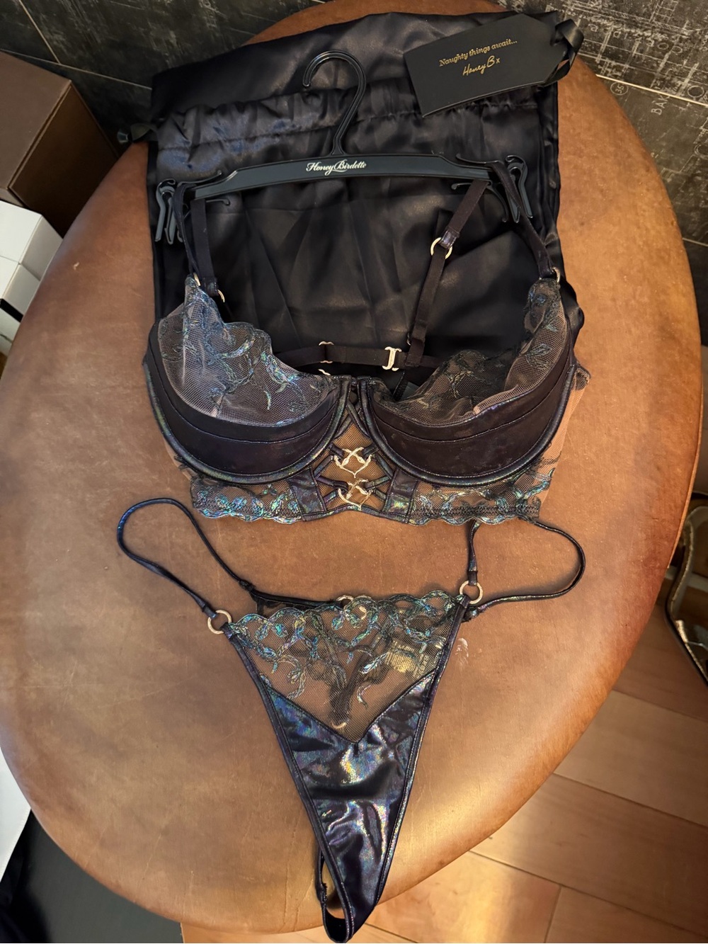 Honey Birdette Limited Edition Olympia Balconette Bra (34DD) & Thong (Sz M) Set